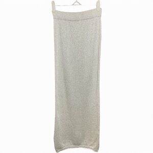 Cream Metallic Knit Maxi Skirt Silver Shimmer Stretch Waist Size Small